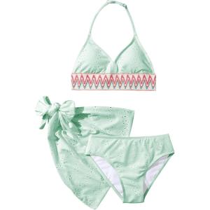 imageVerdusa Girls 3 Piece Halter Bikini Sets Bathing Suit with Cover Up SkirtMint Green