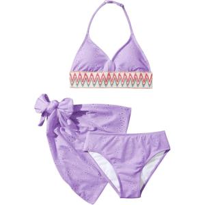 imageVerdusa Girls 3 Piece Halter Bikini Sets Bathing Suit with Cover Up SkirtPurple