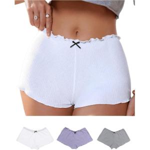 imageVerdusa Womens 3pack Ribbed Boy Shorts Underwear Bow Frill Trim PantiesGrey White Purple