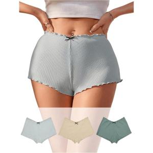 imageVerdusa Womens 3pack Ribbed Boy Shorts Underwear Bow Frill Trim PantiesKhaki Green