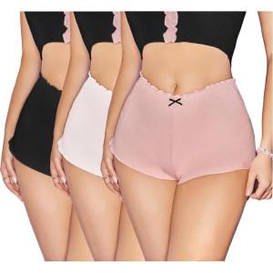 imageVerdusa Womens 3pack Ribbed Boy Shorts Underwear Bow Frill Trim PantiesMulticolor