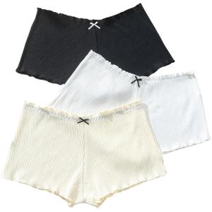 imageVerdusa Womens 3pack Ribbed Boy Shorts Underwear Bow Frill Trim PantiesWhie Beige Black