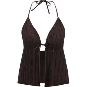 imageVerdusa Womens Tie Front Deep V Neck Sleeveless Split Crop Halter TopChocolate Brown