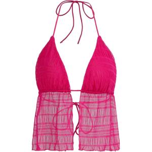 imageVerdusa Womens Tie Front Deep V Neck Sleeveless Split Crop Halter TopMesh Hot Pink