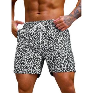 imageVerdusa Mens Drawstring Waist Swimwear Beach Shorts Swim Trunks with PocketsBlack White