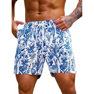 imageVerdusa Mens Drawstring Waist Swimwear Beach Shorts Swim Trunks with PocketsBlue and White