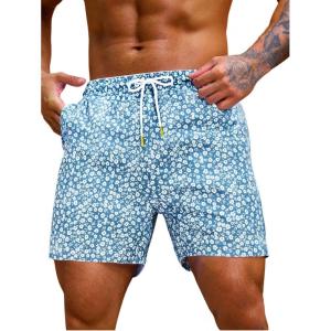 imageVerdusa Mens Drawstring Waist Swimwear Beach Shorts Swim Trunks with PocketsFloral Blue