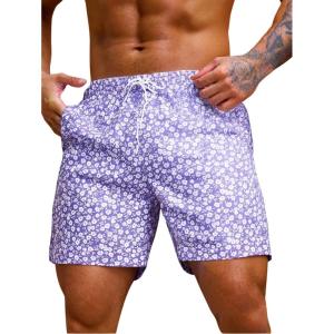 imageVerdusa Mens Drawstring Waist Swimwear Beach Shorts Swim Trunks with PocketsFloral Purple
