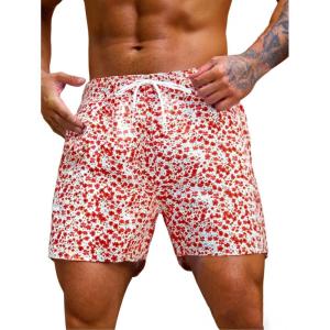 imageVerdusa Mens Drawstring Waist Swimwear Beach Shorts Swim Trunks with PocketsFloral Red