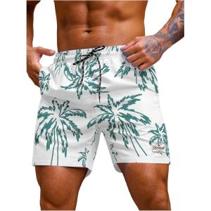 imageVerdusa Mens Drawstring Waist Swimwear Beach Shorts Swim Trunks with PocketsWhite Green