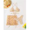 imageVerdusa Womens 3 Piece Swimsuits Floral Criss Cross Halter Thong Bikini Sets Bathing Suit with Cover Up Ruffle SkirtsMulticolor