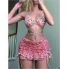 imageVerdusa Womens 3 Piece Swimsuits Floral Criss Cross Halter Thong Bikini Sets Bathing Suit with Cover Up Ruffle SkirtsOrange