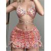 imageVerdusa Womens 3 Piece Swimsuits Floral Criss Cross Halter Thong Bikini Sets Bathing Suit with Cover Up Ruffle SkirtsOrange