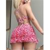 imageVerdusa Womens 3 Piece Swimsuits Floral Criss Cross Halter Thong Bikini Sets Bathing Suit with Cover Up Ruffle SkirtsPink