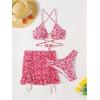 imageVerdusa Womens 3 Piece Swimsuits Floral Criss Cross Halter Thong Bikini Sets Bathing Suit with Cover Up Ruffle SkirtsPink