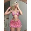 imageVerdusa Womens 3 Piece Swimsuits Floral Criss Cross Halter Thong Bikini Sets Bathing Suit with Cover Up Ruffle SkirtsPink