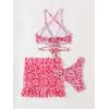 imageVerdusa Womens 3 Piece Swimsuits Floral Criss Cross Halter Thong Bikini Sets Bathing Suit with Cover Up Ruffle SkirtsPink