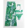 imageVerdusa Womens 3 Piece Swimsuits Tropical Print Halter Bikini Swimsuit with Cover Up PantsGreen