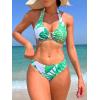 imageVerdusa Womens 3 Piece Swimsuits Tropical Print Halter Bikini Swimsuit with Cover Up PantsGreen