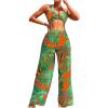 imageVerdusa Womens 3 Piece Swimsuits Tropical Print Halter Bikini Swimsuit with Cover Up PantsGreen Orange