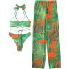 imageVerdusa Womens 3 Piece Swimsuits Tropical Print Halter Bikini Swimsuit with Cover Up PantsGreen Orange