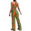 imageVerdusa Womens 3 Piece Swimsuits Tropical Print Halter Bikini Swimsuit with Cover Up PantsGreen Orange