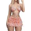 imageVerdusa Womens 3 Piece Swimsuits Floral Criss Cross Halter Thong Bikini Sets Bathing Suit with Cover Up Ruffle SkirtsOrange