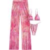 imageVerdusa Womens 3 Piece Swimsuits Tropical Print Halter Bikini Swimsuit with Cover Up PantsPink