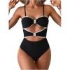 imageVerdusa Womens Cut Out Colorblock One Piece Swimsuit Tie Back Swimwear Bathing SuitBlack