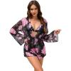 imageVerdusa Womens Tropical Print Halter Triangle Bikini Set Swimsuit with Cover Up RomperPink Black