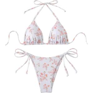 imageVerdusa Womens 2 Piece Boho Floral Halter String Bikini Sets Sexy Bathing SuitsLight Pink