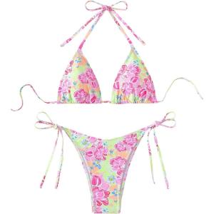 imageVerdusa Womens 2 Piece Boho Floral Halter String Bikini Sets Sexy Bathing SuitsMulticolor
