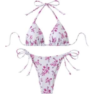 imageVerdusa Womens 2 Piece Boho Floral Halter String Bikini Sets Sexy Bathing SuitsPurple