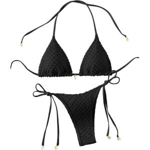imageVerdusa Womens 2 Piece Triangle Bathing Suit Halter Tops Tie Side Thong Bikini SwimsuitsBlack
