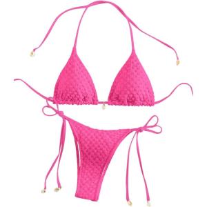imageVerdusa Womens 2 Piece Triangle Bathing Suit Halter Tops Tie Side Thong Bikini SwimsuitsHot Pink