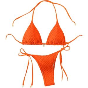 imageVerdusa Womens 2 Piece Triangle Bathing Suit Halter Tops Tie Side Thong Bikini SwimsuitsOrange