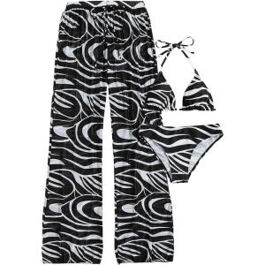 imageVerdusa Womens 3 Piece Swimsuits Tropical Print Halter Bikini Swimsuit with Cover Up PantsBlack