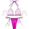 imageVerdusa Womens 2 Piece Bathing Suit Glitter Triangle Top Tie Side Thong Bikini SwimsuitsMetallic Hot Pink