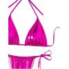 imageVerdusa Womens 2 Piece Bathing Suit Glitter Triangle Top Tie Side Thong Bikini SwimsuitsMetallic Hot Pink