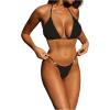 imageVerdusa Womens 2 Piece Bikini Set Swimsuits Swimwear Halter Triangle Top and Thong Bathing SuitDeep Black