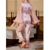 imageVerdusa Womens 2 Piece Tulle Trim Satin Pajama Set Ruffled Mesh Long Sleeve Belted Top and PantsPink
