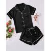 imageVerdusa Womens 2pc Satin Nightwear Button Front Sleepwear Short Sleeve Pajamas SetBlack