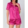 imageVerdusa Womens 2pc Satin Nightwear Button Front Sleepwear Short Sleeve Pajamas SetHot Pink