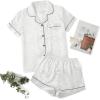 imageVerdusa Womens 2pc Satin Nightwear Button Front Sleepwear Short Sleeve Pajamas SetLeopard White