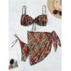 imageVerdusa Womens 3 Piece Leopard Print Tie Side Thong Halter Bikini with Beach Skirt SwimsuitsLeopard and Red