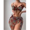 imageVerdusa Womens 3 Piece Leopard Print Tie Side Thong Halter Bikini with Beach Skirt SwimsuitsLeopard and Red