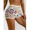 imageVerdusa Womens Crochet Bikini Swimsuit Cover Up Hollow Out Sheer Beach ShortsBeige Multi