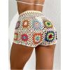 imageVerdusa Womens Crochet Bikini Swimsuit Cover Up Hollow Out Sheer Beach ShortsBeige Multi