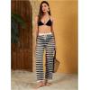 imageVerdusa Womens Hollow Out Crochet Knit Striped High Waist Swimwear Cover Up PantsBlack and Apricot