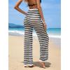 imageVerdusa Womens Hollow Out Crochet Knit Striped High Waist Swimwear Cover Up PantsBlack and White